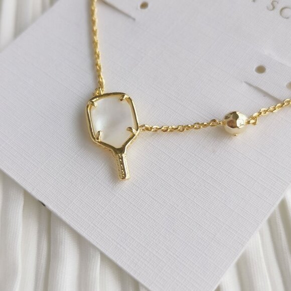 Kendra Scott Pickleball Ivory Mother-of-Pearl Gold Necklace - Picture 2 of 4